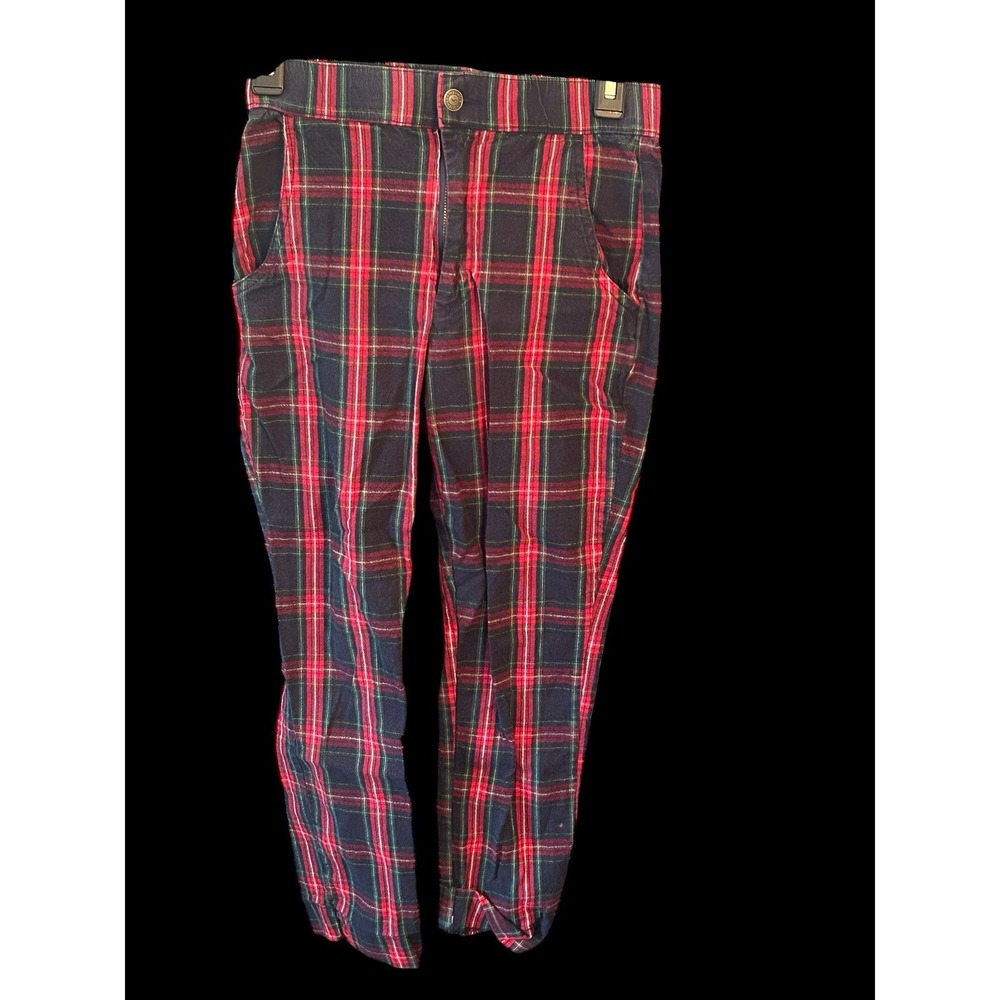 Hollister Pants Womens Extra Small Red Plaid Slack Trouser Pull On Pockets‎